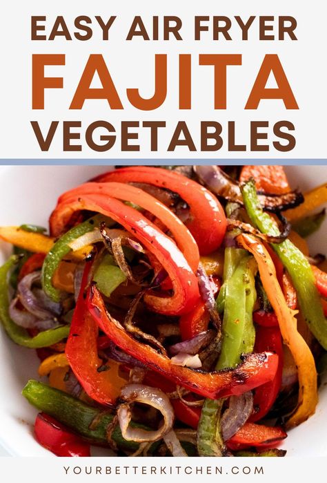 Season your meals with flavor using our air fryer fajita vegetables recipe. We'll show you how to perfectly season and cook bell peppers and onions, achieving that sought-after char. These veggies are fantastic for bowls, as a side, or in wraps. Embrace the ease of air frying and enjoy a healthy, delicious addition to your cooking repertoire with this simple yet impactful recipe. Fajita Veggies, Fried Peppers, Fajita Vegetables, Fajita Bowls, Fajita Recipe, Easy Air Fryer, Healthy Low Carb Recipes, Cuisine Recipes, Low Carb Meals Easy