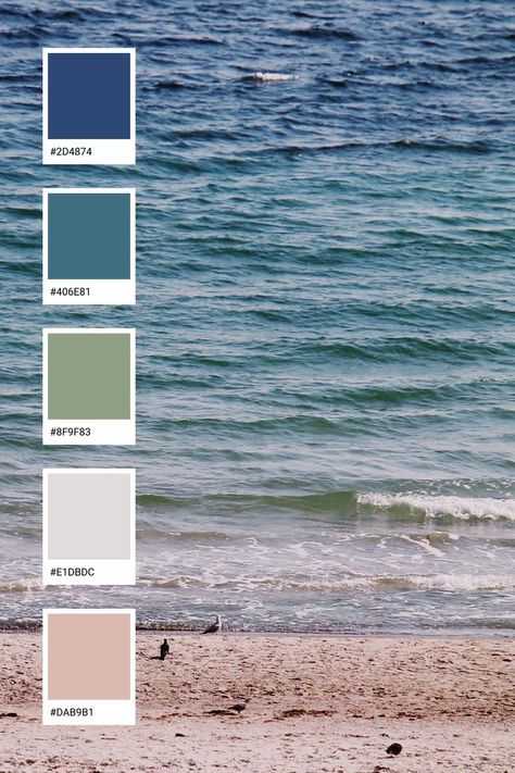 seaside color palette Sea Themed Bedroom Aesthetic, Sea Colors Palette, Seaside House Aesthetic, Seaside Colour Palette, Sea Pallet Color, Sea Cottage Aesthetic, Beachy Colour Palette, Seaside Color Palette, Sea Aesthetic Room