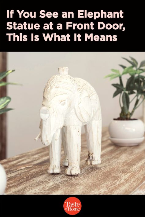 If You See an Elephant Statue at a Front Door, This Is What It Means Elephant Figurines Home Decor, Elephant Decor Living Room, Feng Shui Elephant, Elephant Meaning, Home Meaning, Elephant Home Decor, Elephant Face, Ceramic Elephant, Elephant Trunk