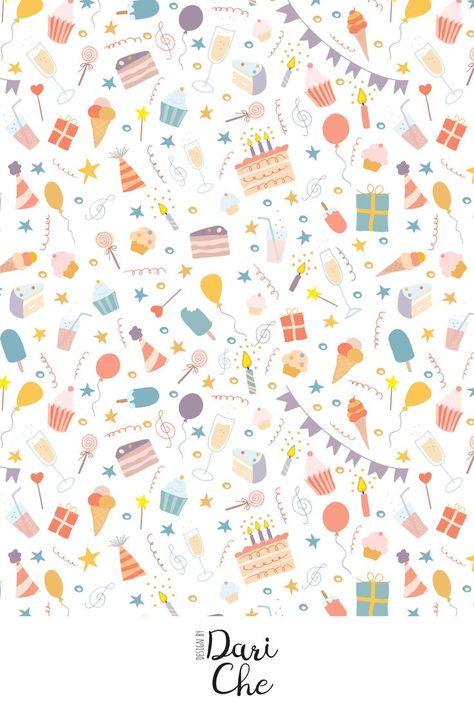 Cake Pattern Illustration, Cake Pattern Design, Gift Wrap Design Pattern, Birthday Pattern Wallpaper, Wrapping Paper Design Pattern, Birthday Wallpaper Aesthetic, Birthday Wallpaper Backgrounds, Gift Wrap Pattern, Birthday Digital Paper