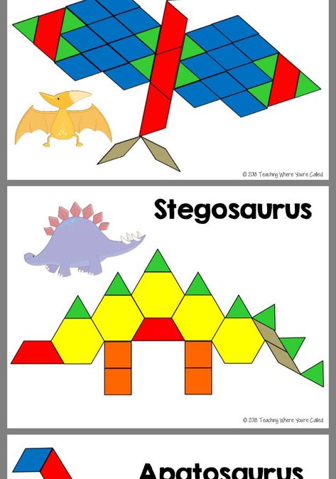 Dinosaur Literacy Preschool, Dinosaur Tangrams Free Printable, Dinosaur Pattern Blocks Free Printable, Dinosaur Pattern Blocks, Dinosaurs Kindergarten, Pattern Blocks Activities, Dinosaur Shapes, Pattern Block Templates, Thema Dino