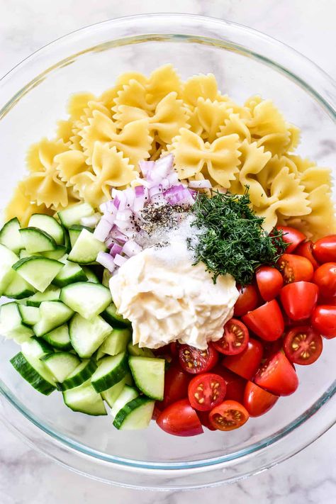 Pasta Salad Cucumber, Pasta Cucumber Salad Recipes, Mayonnaise Pasta Salad, Pasta Salad With Cucumber, Creamy Tomato And Cucumber Salad, Pasta Salad Mayonnaise, Cucumber Tomato Pasta Salad Recipe, Pasta With Cucumbers And Tomatoes, Bowtie Pasta Recipes Salad