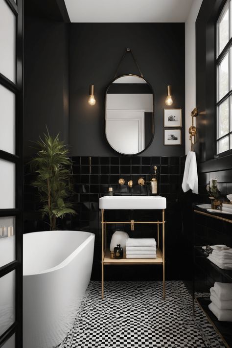 Considering remodeling your bathroom? Find out how much upgrading your bathroom will cost, along with some budget-friendly advice and the variables that affect the final cost. Here is a guide to bathroom renovations in 2024! Small Dark Bathroom, Bathroom Black And White, Dark Bathroom Ideas, Monochrome Bathroom, Vinyl Flooring Bathroom, Black And White Bathroom, Bathroom Vinyl, Black White Bathrooms, New House Bathroom