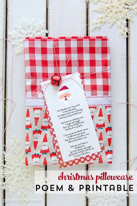 Free printable Christmas pillowcase poem - what a cute idea, a special pillowcase to use only on Christmas eve! Christmas Neighbor, Polka Dot Chair, Neighbor Christmas Gifts, Free Printable Gifts, Free Printable Gift Tags, Christmas Gift Tags Printable, Christmas Pillowcases, 12 December, Easy Diy Gifts