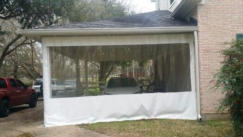 Clear vinyl curtains are a great carport enclosure idea. Gazebo Side Panels, Waterproof Gazebo, Porch Enclosures, Patio Enclosures, Patio Curtains, Patio Cover, Door Inspiration, Backyard Inspo, Pergola Patio