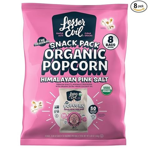 Amazon.com: Lesser Evil - Buddha Bowl Organic Popcorn Himalayan Pink - 0.46 Ounce (Pack of 8) Coconut Oil Popcorn, Pink Snacks, Organic Bag, Clean Snacks, Air Popped Popcorn, Popcorn Snacks, Snack Pack, Popcorn Bags, Extra Virgin Coconut Oil