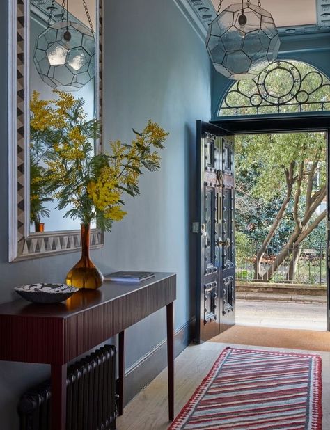 Blue Hallway Ideas And Inspiration — MELANIE LISSACK INTERIORS Blue Hallway Ideas, Sky Blue Paint, Kensington House, Blue Hallway, Cottage Chairs, Childrens Bathroom, Paint And Paper Library, Perfect Paint Color, London House