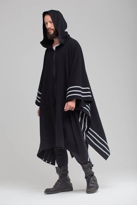 Black Poncho Outfit, Oversized Black Cardigan, Poncho Raincoat, Mens Poncho, Cape Outfit, Poncho Outfit, Jacket Man, Black Poncho, Kimono Coat