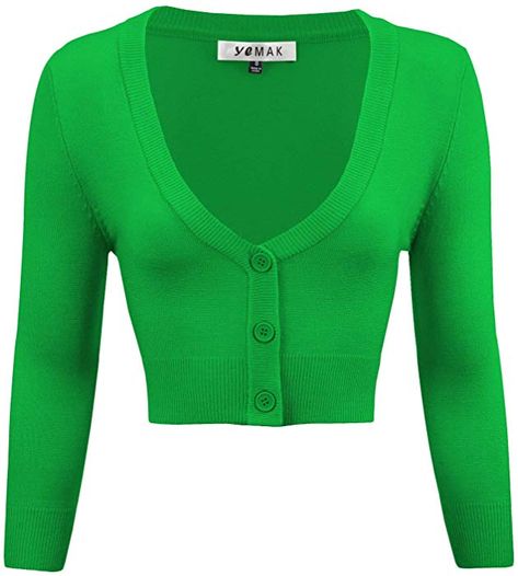 YEMAK Women's Cropped 3/4 Sleeves Cardigan Sweater Vintage Inspired Pinup CO129-BGR-XL at Amazon Women’s Clothing store: Vintage Style Skirts, Perfect Cardigan, Cropped Cardigan Sweater, Vintage Inspired Fashion, Cardigan Crop, Vintage Inspired Outfits, V Neck Cardigan, Cardigan Sweaters For Women, Shrug Sweater