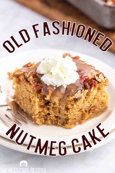 This Nutmeg Cake is a moist spice cake with brown sugar and sour cream. It has a fresh lemon sauce that drizzles on top. Nutmeg Cake Recipe, Unique Cake Recipes, Nutmeg Cake, Molasses Cake, Moist Spice Cake, Bourbon Cake, The Best Cake Recipes, Pecan Pie Cake, Snacking Cake