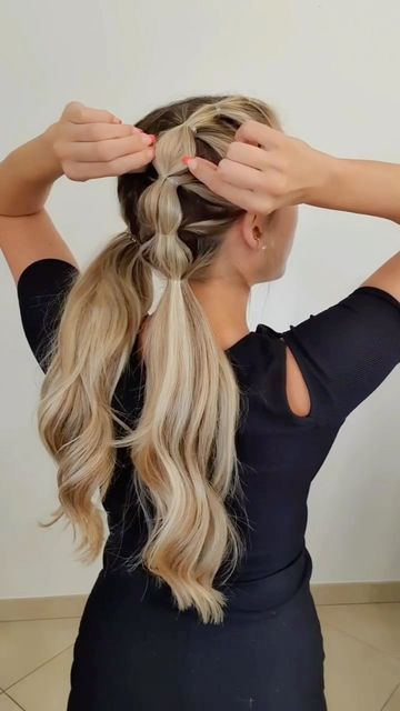 2 Side Hairstyles For School, Hair Styles With Clear Elastics, School Photo Hairstyles Tied Up, Hairstyles With 2 Hair Ties, Clear Elastic Hairstyles, Cute Pulled Back Hairstyles For Work, Tied Back Hairstyles For Work, Tied Up Hairstyles For School, Monday Hairstyles