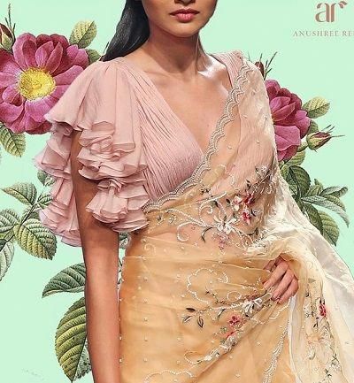 16 Latest Frill Saree Blouse Designs #latestfashionstyles Latest Trendy Blouse Designs, Sari Ideas, Saree Casual, Ruffle Blouse Designs, Saree Jackets, Pengantin India, Saree Bollywood, Saree Blouse Neck Designs, Lehenga Blouse Designs