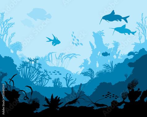 Stock Image: Ocean underwater world with animals Interior Murals, Ocean Underwater, Ocean Day, Hd Nature Wallpapers, Background Drawing, Wall Paint Designs, Beach Watercolor, Oceans Of The World, Ocean Themes