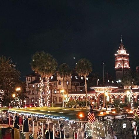 Explore St. Augustine on Instagram: "Nights of Lights rides are available with Old Town Trolley Tours in St. Augustine, Florida — from November 19 through January 28. We recommend making reservations in advance. Ticket details at www.trolleytours.com/st-augustine/nights-of-lights FOLLOW @oldtowntrolley Find more St. Augustine Attractions at staugustineflattractions.com #explorestaugustine #staugustine #florida #trolley #trolleytour #saintaugustine #lovefl #nightsoflights #stafla #christmas #lights #holidayseason" Nights Of Lights St Augustine, St Augustine Aesthetic, Florida Christmas, St Augustine Florida, Travel Places, St Augustine, Old Town, Christmas Lights, Places To Travel