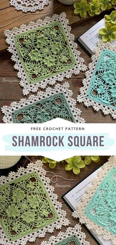 Vintage Crochet Doily Pattern Free, Crochet With Embroidery Thread, Afghan Squares Crochet Patterns, Crochet Shamrock, Crochet Thread Projects, Motifs Granny Square, Crochet Table Runner Pattern, Crochet Bedspread Pattern, Crochet Motif Patterns