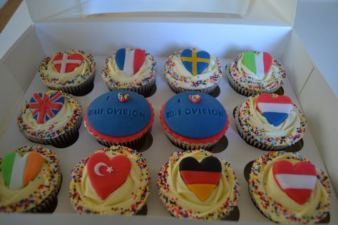 Eurovision cupcakes Bespoke Cupcakes, Eurovision Party, Christening Cupcakes, Eurovision 2024, Swedish Flag, Personalised Cupcakes, Cupcake Tower, Stag Party, Engagement Celebration