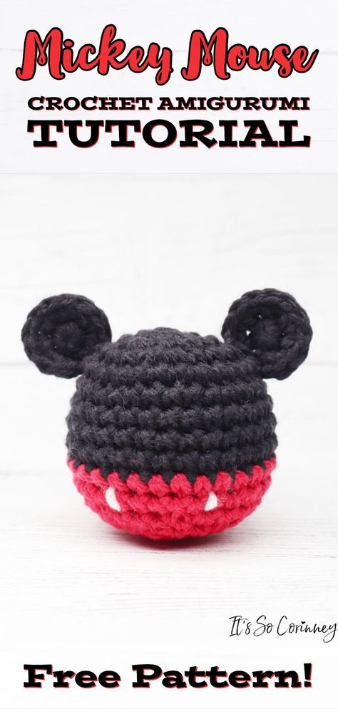 Crocheted Mickey Mouse, Mickey Mouse Craft Ideas, Crochet Ideas For Moms Birthday, Disney Christmas Crochet, Crochet Mickey Mouse Ears, Mickey Crochet Pattern, Crochet Amigurumi Free Patterns Easy Christmas Ornament, Crochet Disney Patterns, Crochet Mickey Ears