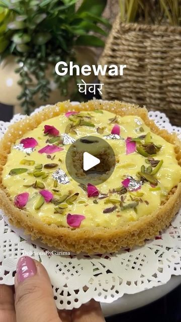 Ghewar Recipe, Ghevar Recipe, Honeycomb Texture, Gowns Elegant, Milk It, Sweet Dishes Recipes, Shaped Cake, Sugar Syrup, Indian Sweet