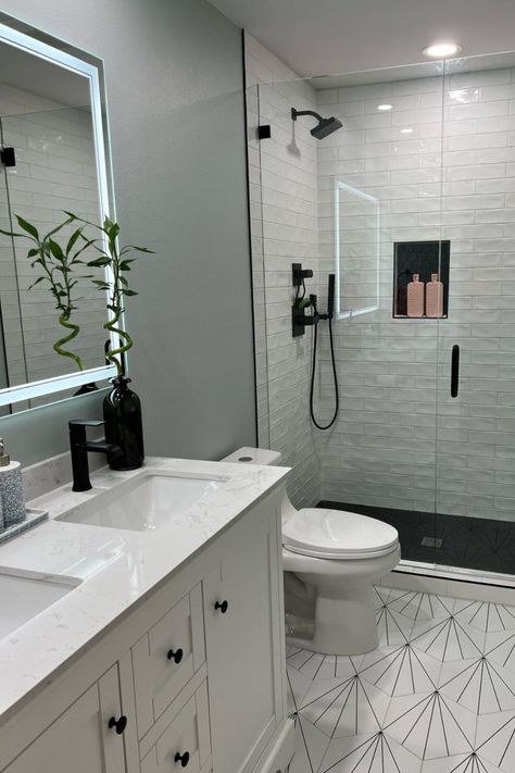 LED BATHROOM MIRROR | BATHROOM DECOR Small His And Hers Bathroom, Bathroom Ideas Shower And Bath, Shower Tile Ideas Bathtub, House Design Bloxburg, Jack And Jill Bathroom Ideas, Bathroom Sketch, Primary Bathroom Design, Bloxburg Apartment, Restroom Ideas