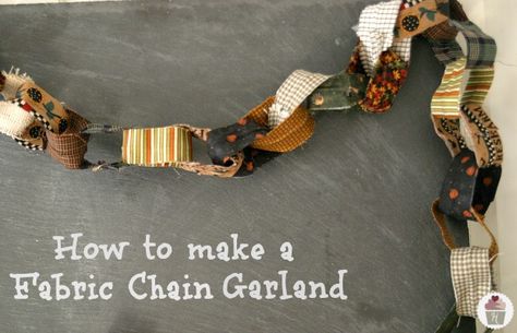 Fabric Chain Garland Tutorial Fabric Chain Garland, Fabric Garland Diy, Fall Letters, Homemade Christmas Tree, Diy Fall Decor Ideas, Garland Tutorial, Diy Fall Decor, Rag Garland, Ribbon Garland