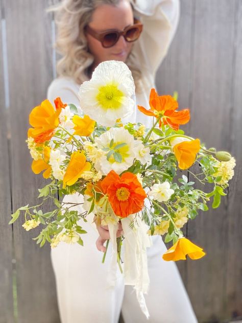 Orange Poppy Wedding Bouquet, Orange Poppy Bouquet, Yellow Orange Wedding Flowers, Orange Poppy Wedding, Poppy Wedding Flowers, Wedding Poppies, Poppy Wedding Bouquet, Poppy Flower Bouquet, Poppies Wedding