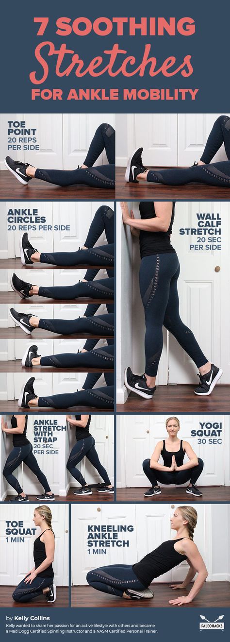 Wearing heels, sitting all day, and poor posture can all lead to  stiff #ankles. Reverse the damage and regain #mobility in those joints  with these seven #ankle stretches. Read the full article here: https://paleo.co/anklemobilitystretches Ankle Strengthening Exercises, Ankle Exercises, Ankle Mobility, Foot Exercises, Ankle Stretches, Ankle Pain, Workout At Work, Mobility Exercises, Yoga Exercises