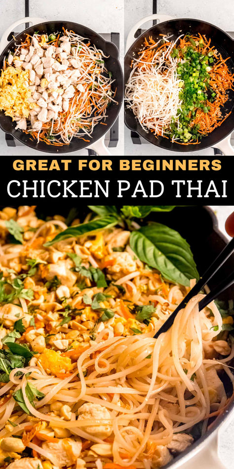 This is the recipe you've been craving! This Chicken Pad Thai is the best 30 minute meal! The delicious sauce covering the juicy chicken, tender noodles, and crunchy peanuts just can’t be beat. East Pad Thai Recipe, Mighty Spark Thai Chicken Recipes, Ground Chicken Pad Thai Recipe, Easy Thai Recipes Chicken, Curry Pad Thai Recipe, Meal Prep Pad Thai, Pad Thai Recipe No Peanut, Tai Peanut Chicken, Simple Pad Thai Recipe