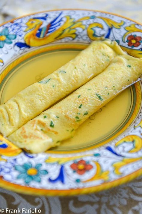 This lovely dish comes to us from the province of Teramo on the eastern slopes of the Gran Sasso in the region of Abruzzo. Scripelle ‘mbusse, literally meaning ‘wet crepes’ in local dialect, are just that: light crepes (crespelle in standard Italian) that are filled with grated cheese, rolled up ... Read More The post Scripelle ‘mbusse (Crepes in Broth) appeared first on Memorie di Angelina.  Related posts: Crema di lenticchie ai funghi trifolati  Minestrone alla genovese Italian Crepes Recipe, Crespelle Recipe, Italian Meals, Crepes Filling, Family Supper, Crepe Pan, Italian Foods, Pasta Fatta In Casa, Food Favorites