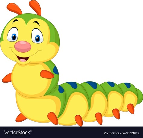 Cartoon caterpillar isolated on white background Vector Image Cartoons Reading Books, Caterpillar Drawing, Cartoon Caterpillar, Conference Poster Template, Education Banner, Drawing Cartoon, Cute Cartoon Animals, Drawing For Kids, Caterpillar