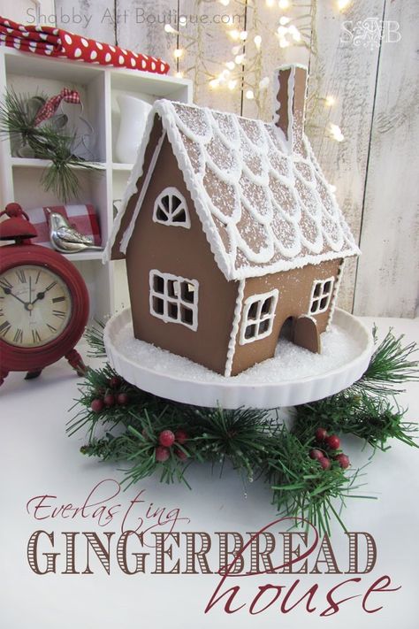 How to make a faux gingerbread house by Shabby Art Boutique.com Faux Gingerbread House, Gingerbread House Diy, Faux Gingerbread, Cardboard Gingerbread House, Shabby Art Boutique, Gingerbread House Patterns, Ginger Bread House Diy, Gingerbread House Template, Gingerbread House Recipe