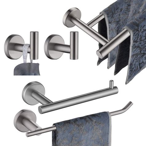 PRICES MAY VARY. 【High Quality Bath Hardware Set】 T-304 premium grade stainless steel for protect against corrosion & rust. 【Best Value 5 Pack】Your set comes towel hook x 2, Hand towel holder, toilet paper holder, 24" double towel bar, lower cost and always good value. 【Perfect Size for Tight Space】 minitype hand towel bar for face cloths, kitchen dish cloths, washcloths and hand towel or under cabinet. 【15mm Tall Stop】 Never slip off, No matter how fast you take toilet paper. 【24 Inch USEABLE D Brushed Nickel Bathroom Hardware, Hand Towel Bar, Brushed Nickel Bathroom, Double Towel Bar, Hand Towel Holder, Steel Bathroom, Plumbing Bathroom, Bathroom Accessories Sets, Bathroom Hardware Set