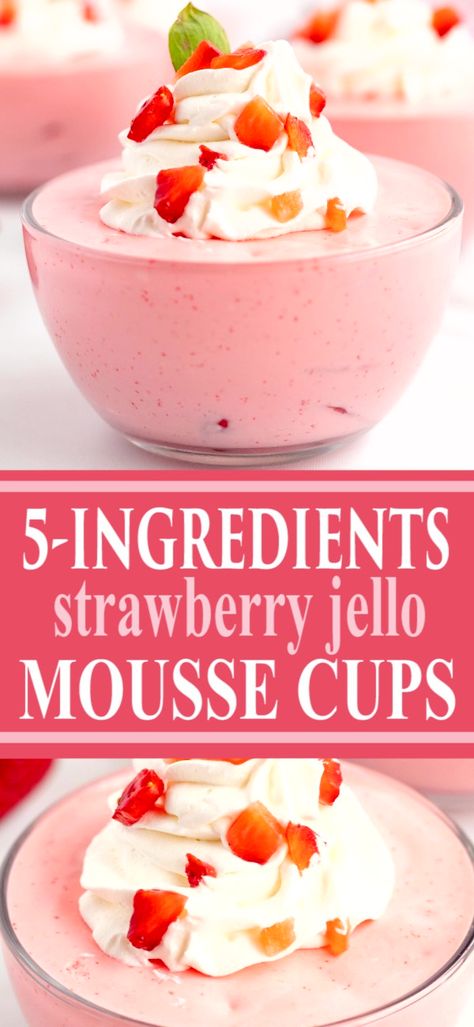 Jello And Cool Whip, Strawberry Jello Dessert, Jello Mousse, Recipes With Cool Whip, Jello Flavors, Whipped Cream Desserts, Cool Whip Desserts, Mousse Cups, Jello Dessert Recipes