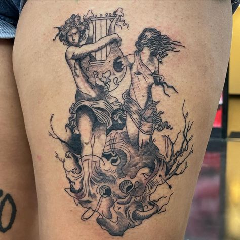 Orpheus Eurydice Tattoo, Eurydice And Orpheus Tattoo, Orpheus And Eurydice Art, Eurydice Tattoo, Orpheus Tattoo, Orpheus And Eurydice Tattoo, Onyx Tattoo, Orpheus And Eurydice, Icarus Tattoo