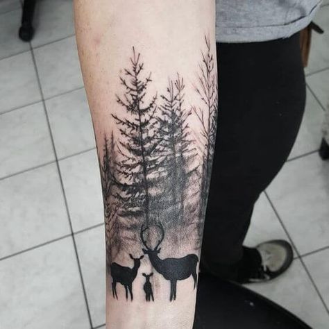 14+ Best Deer in Woods Tattoo Designs Tree Spirit Tattoo, Tatuaje Cover Up, Deer Tattoo Designs, Tree Tattoo Arm, Wood Tattoo, Stag Tattoo, Mangas Tattoo, Tatuagem Masculina Pequena, Hunting Tattoos