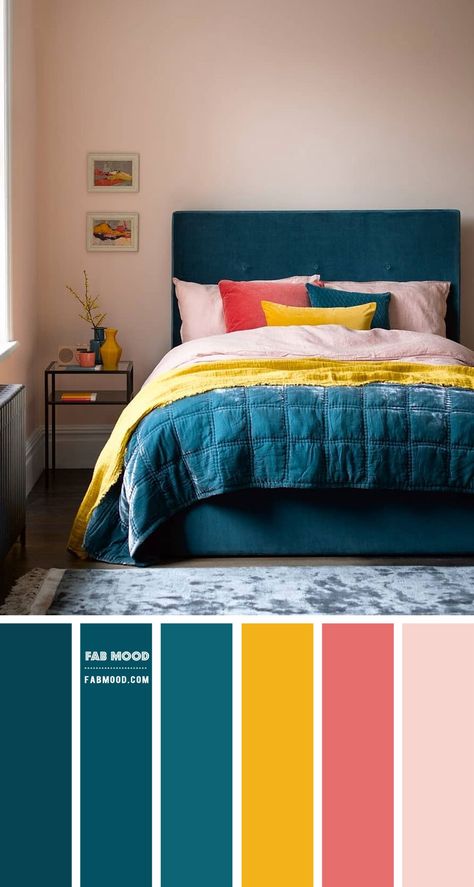 Deep Turquoise and Pink Colour Scheme for Bedroom Teal And Pink Bedroom, Pink Colour Combination, Blue Bedroom Colors, Coral Colour Palette, Turquoise Bedding, Coral Bedroom, Bedroom Turquoise, Wedding Color Palettes, Bedroom Color Combination