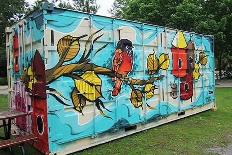 Storage Container Mural, Painting Shipping Containers, Painted Shipping Containers Mural, Shipping Container Painting Ideas, Container Painting Ideas, Painted Shipping Containers, Shipping Container Mural, Container Graffiti, Shipping Container Art