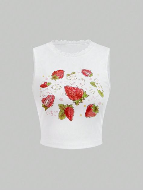 ROMWE Kawaii Women Summer Casual Strawberry Print Tank Top, Versatile And All-MatchI discovered amazing products on SHEIN.com, come check them out! Summer Tops Shein, Manifest Board, Vegetable Plants, Women Summer Casual, Strawberry Print, Print Tank Top, Tank Top Cami, Print Tank, Story Ideas