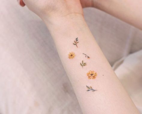 Tattoos, Yellow, Flowers, Art