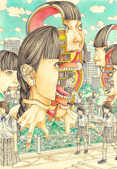 Shintaro Kago, Mc Escher, Art Manga, Art Japonais, Manga Artist, Ex Libris, Weird World, Elder Scrolls, Horror Art