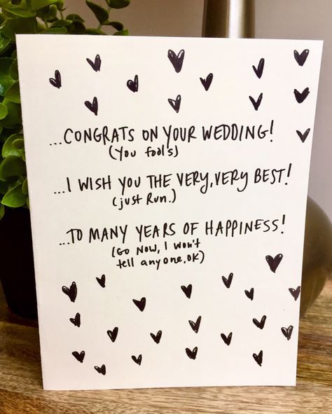 A personal favorite from my Etsy shop https://www.etsy.com/listing/467683330/wedding-card-unique-wedding-card-funny Funny Wedding Cards Congratulations, Wedding Card Funny, Congrats On Your Wedding, Wedding Wishes Messages, Congratulations Wedding Card, Wedding Card Handmade, Wedding Card Congratulations, Wedding Wishes Quotes, Wedding Day Wishes