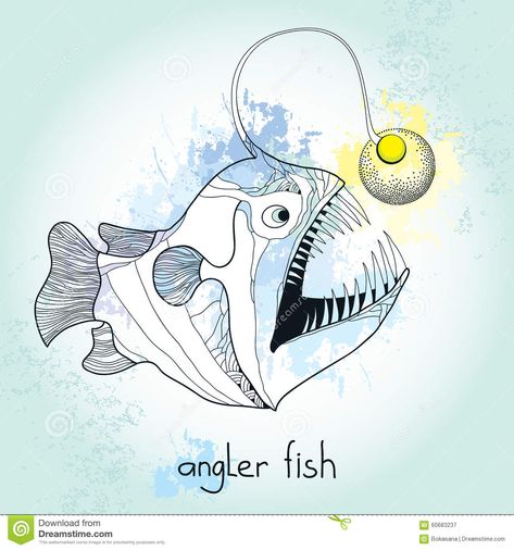 Lantern Fish Drawing, Challenger Deep, Lantern Head, Angler Fish, Fish Drawings, Tattoo You, Sea Animals, Great Wave, Cartoon Characters