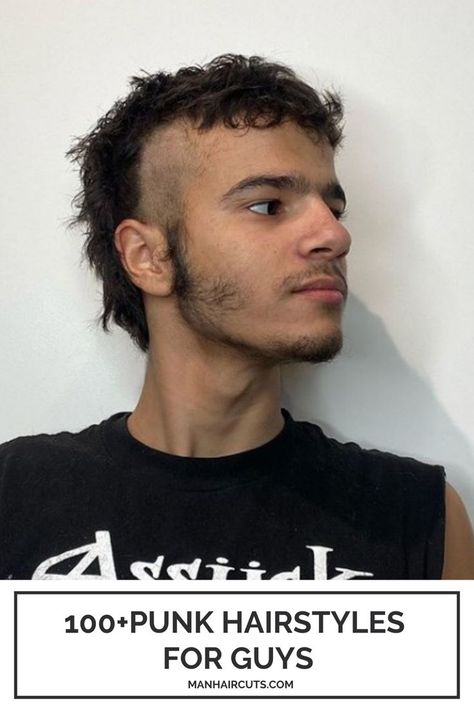 Punk Curly Hair Men, Diy Punk Haircut, Queer Man Haircut, Short Punk Haircuts Men, Mens Punk Hairstyles, Punk Short Haircut, Short Undercut Men, Long Hair Shaved Sides Men, Alt Hair Men