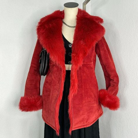 Vintage 90s Red Suede Faux Fur Penny Lane Coat Size... - Depop Fur Jacket Outfit, Penny Lane Coat, Red Fur, Jacket Fur, Coats Vintage, Penny Lane, Vintage Jackets, Red Suede, Red Jacket