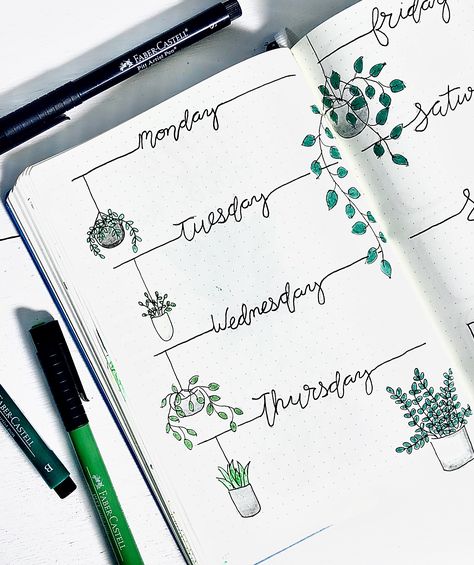 Journal Plant Doodles, Weekly Spread Bullet Journal, Bullet Journal Layout Templates, Plant Doodles, Weekly Bullet Journal, Bullet Journal Minimalist, Journal Weekly Spread, March Bullet Journal, Weekly Organizer