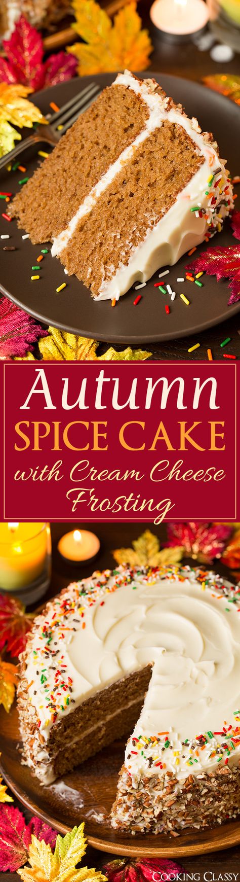 Autumn Spice Cake with Cream Cheese Frosting - it's DREAMY!! Incredibly moist and tender, and perfectly spiced. This cake and my pumpkin cake are my FAVORITE fall cakes! Fall Frosting, Baking Thanksgiving, Autumn Baking, Cake With Cream Cheese Frosting, Fall Cakes, Fall Spices, With Cream Cheese Frosting, Spice Cake, Baking Cake