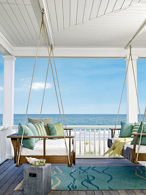 Peace. Pure Peace. Hanging Porch Bed, Porch Bed, Chic Beach House, Beach House Interior Design, Hanging Beds, Dream Beach Houses, Beach House Interior, Dream Beach, Beach Living