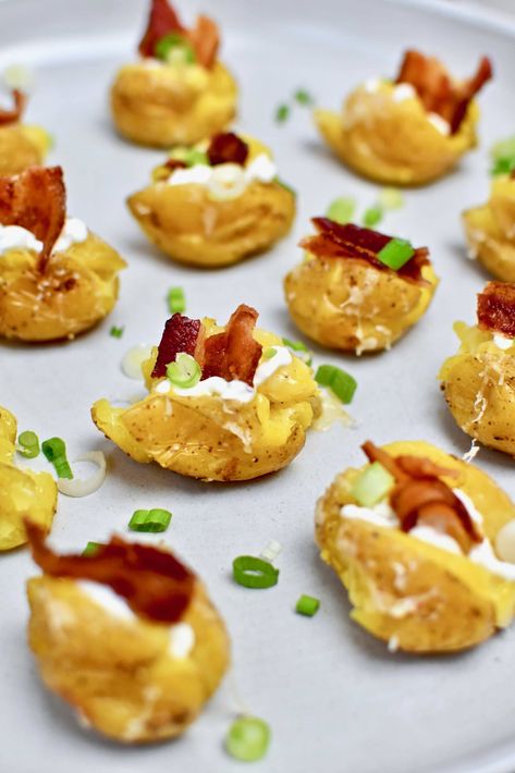 Loaded Baked Potato Bites Baked Potato Bites, Loaded Baked Potato Bites, Potato Bites Recipe, Yukon Gold Potato, Football Appetizers, Potato Appetizers, Yukon Potatoes, Loaded Baked Potato, Football Snacks