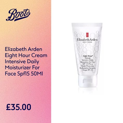 Its All You Love About The Classic Elizabeth Arden Eight Hour Cream Skin Protectant, But Now Available As A Daily Moisturiser With Spf15 Protection, Leaving Skin Feeling Soft, Smooth And Moisturised For Up To 8 Hours. Elizabeth Arden Eight Hour Cream, Moisturizer For Face, Elizabeth Arden, Daily Moisturizer, Moisturizer, Cream, Skin