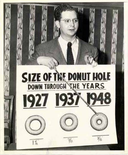 Improbable Research » Blog Archive  The photo used in the essay is from the Sally L. Steinberg Collection of Doughnut Ephemera, at the Smithsonian Institution, which points out variations in donut (‘doughnut’ UK) hole sizes in the US between 1927 and 1948. Les Goonies, Rare Historical Photos, Anna Nicole Smith, Extraordinary Moments, Donut Holes, Historical Moments, Goonies, Laugh At Yourself, History Photos