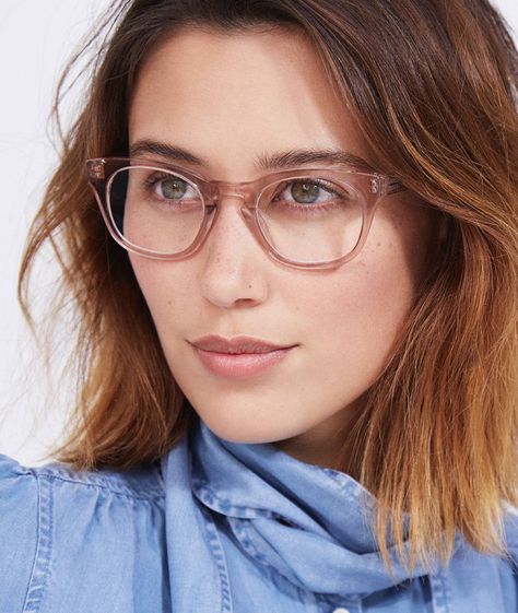 Warby Parker - Blush Toned Glasses. j'adore! Glass Spectacles, Glasses 2023, Glasses Frames For Women, Round Lens Sunglasses, Clear Glasses Frames, Glasses Trends, Metal Frame Glasses, Mc Donald, Terry Richardson